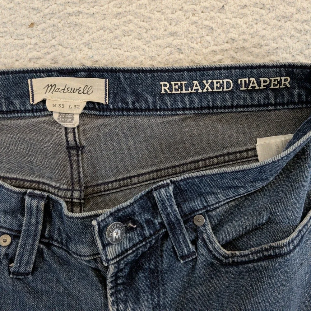 Madewell Mens Relaxed Taper Jeans Dark Wash Blue Stretch Denim 33x32 NC245